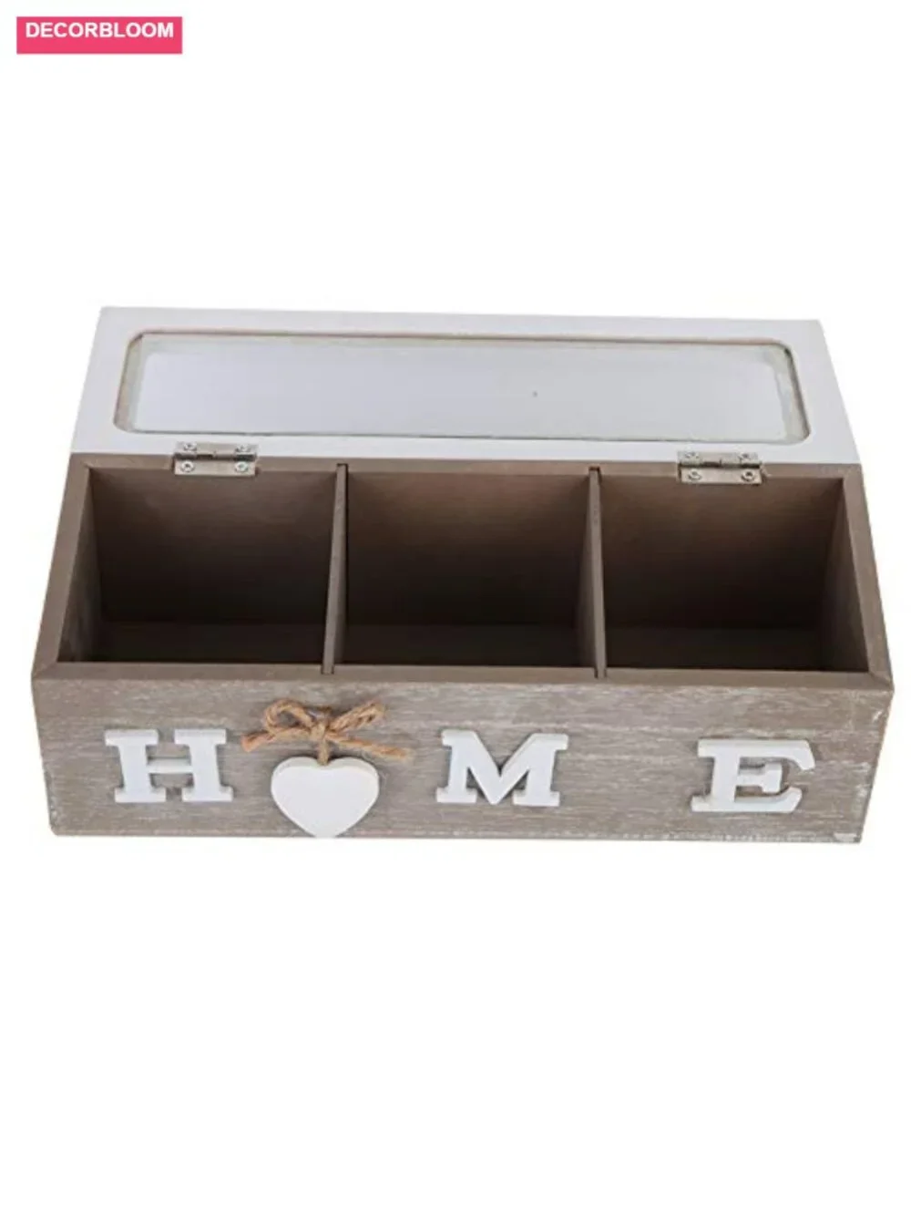 Wooden Tea Bag Organizer Box with Lid, 3 Compartments